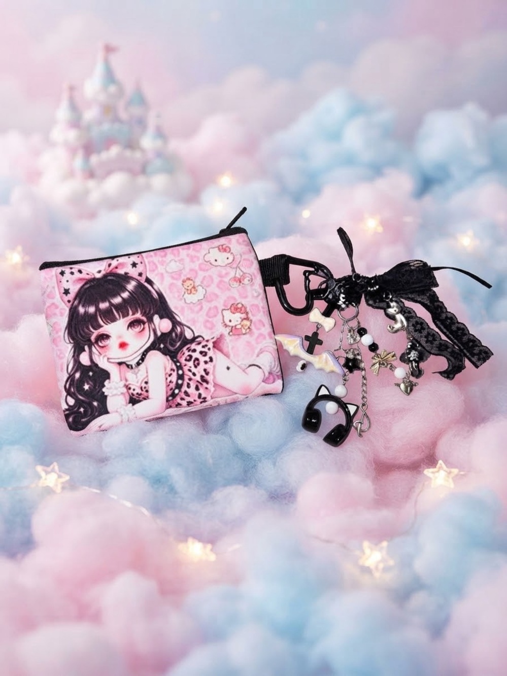 Cute Pink Girl Print Coin Purse Keychain - Kids Accessories